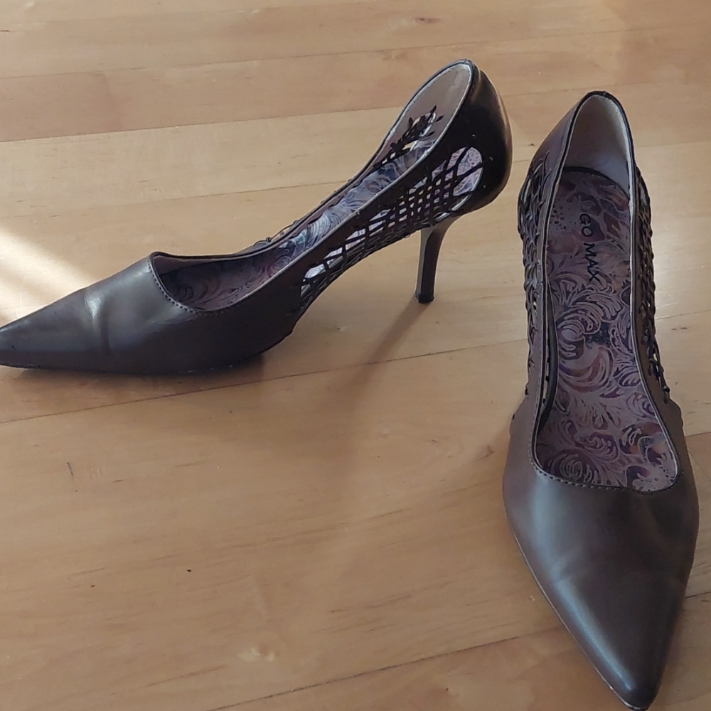 Vintage Brown Go Max Caged Faux Leather Heels, Y2K heels Size 6.5